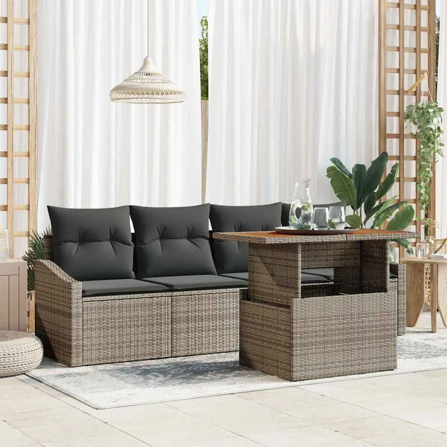 Ensemble de canapé de jardin 5 pcs Gris Poly rotin