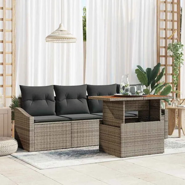 Ensemble de canapé de jardin 5 pcs Gris Poly rotin