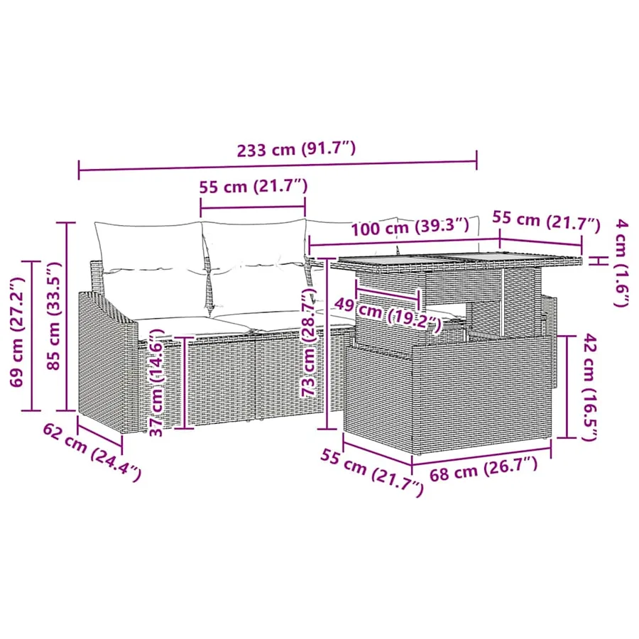 Ensemble de canapé de jardin 5 pcs Gris Poly rotin - 10