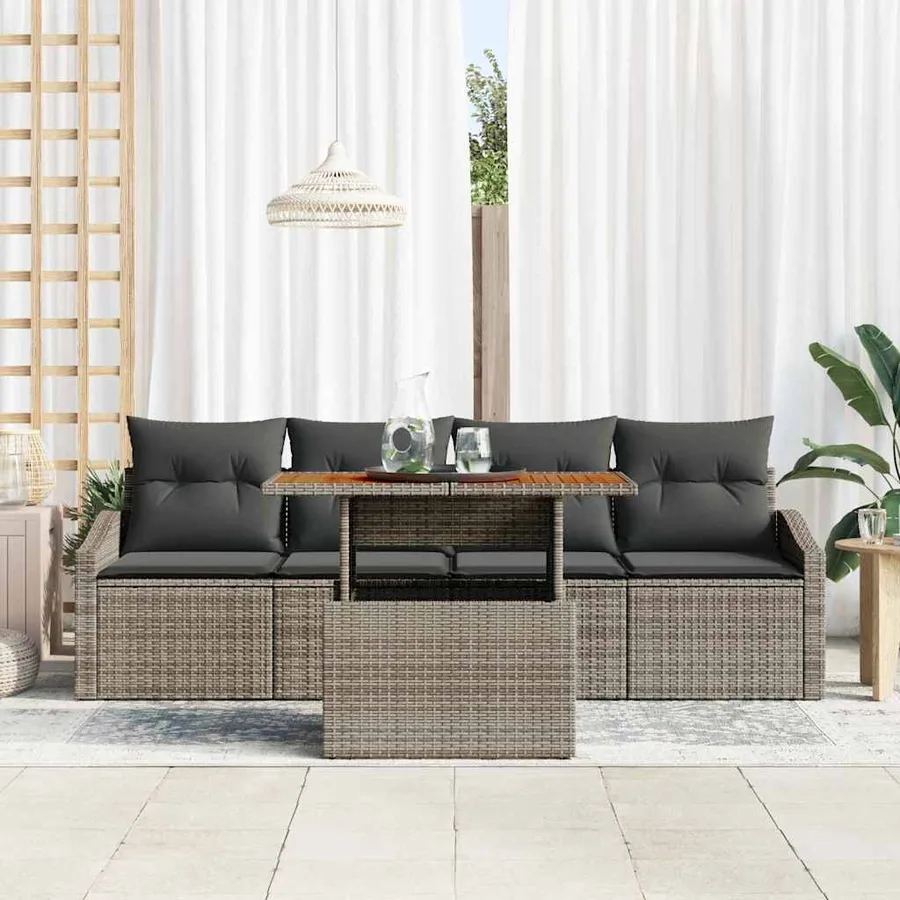 Ensemble de canapé de jardin 5 pcs Gris Poly rotin - 3