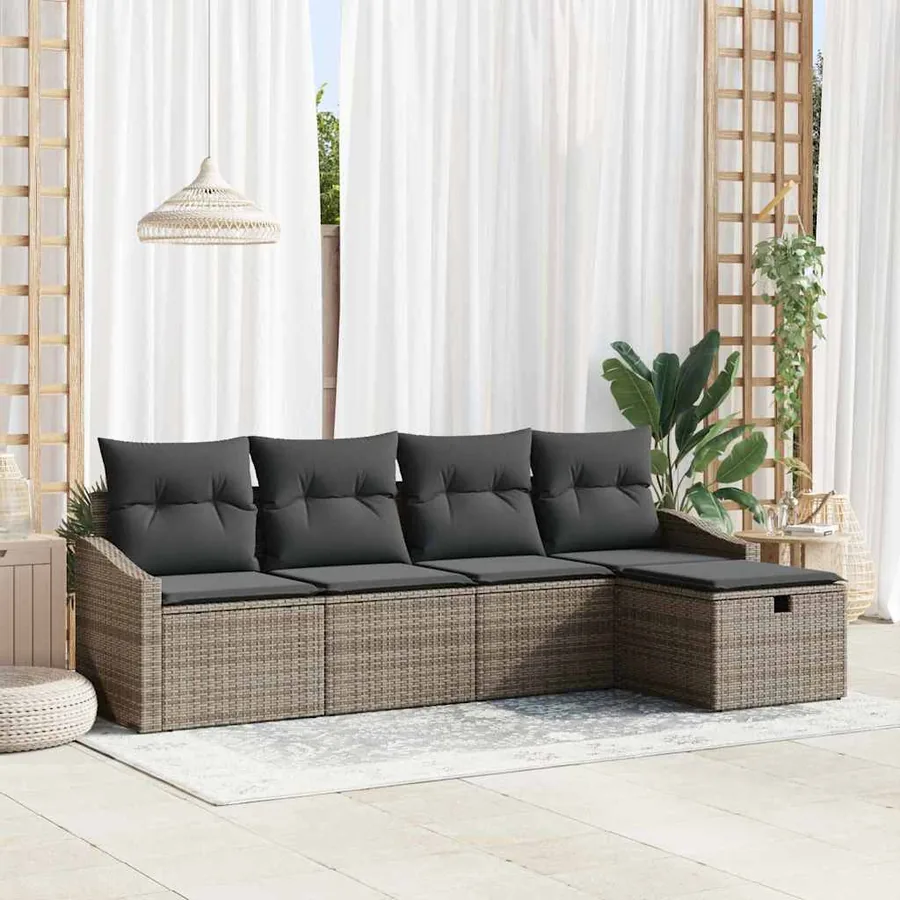 Ensemble de Canapés avec coussin 5 pcs Gris polyrotin