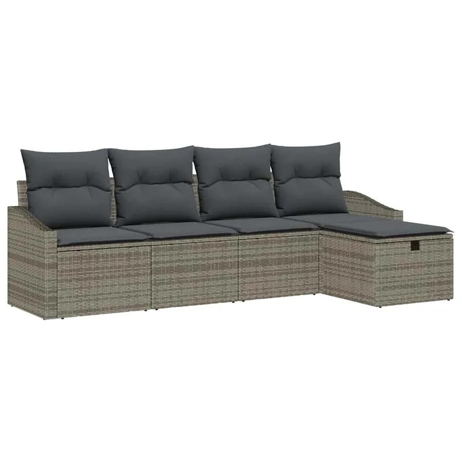 Ensemble de Canapés avec coussin 5 pcs Gris polyrotin - 2