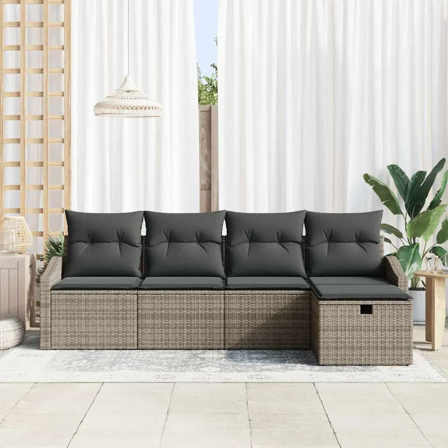Ensemble de Canapés avec coussin 5 pcs Gris polyrotin - 3