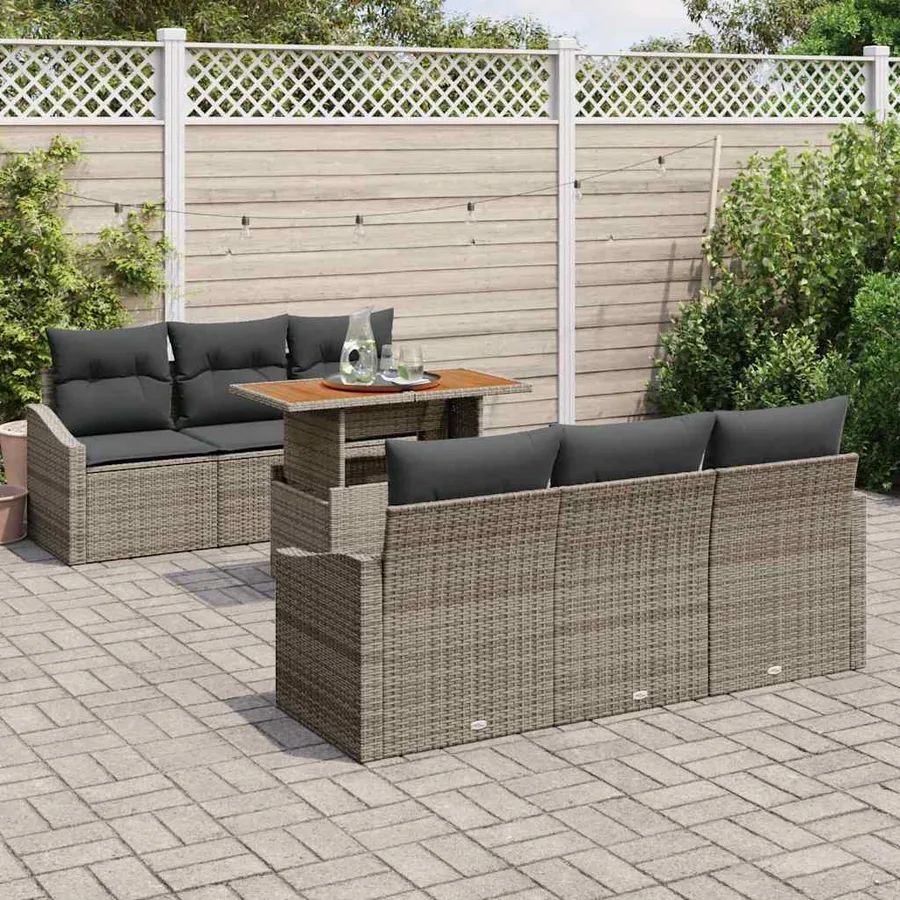 Ensemble de canapé de jardin 7 pc Gris et marron - 3