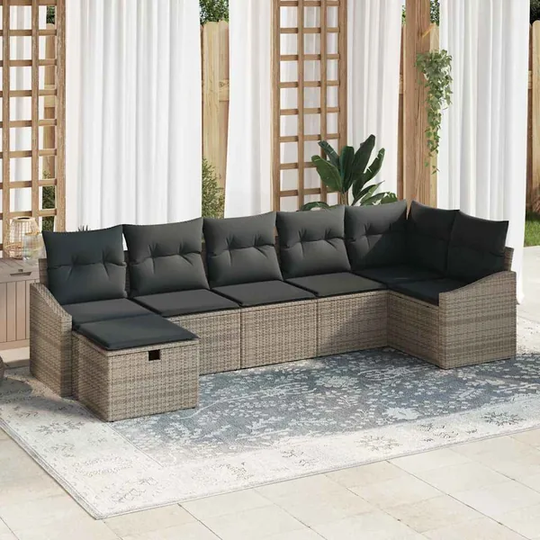 Ensemble de Canapés avec coussin 7 pcs Gris polyrotin