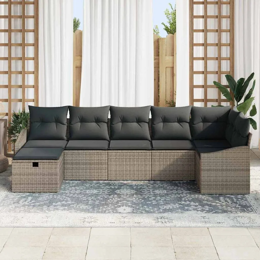 Ensemble de Canapés avec coussin 7 pcs Gris polyrotin - 3