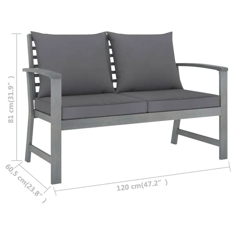 Salon de jardin 4 pcs avec coussins Bois d'acacia solide - 17