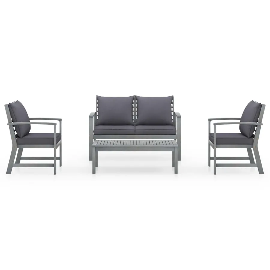 Salon de jardin 4 pcs avec coussins Bois d'acacia solide - 2