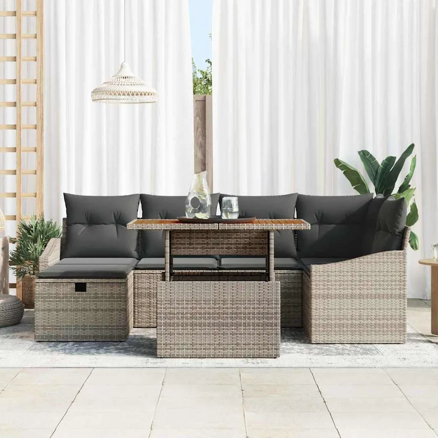Ensemble de canapé de jardin avec coussin 7 pcs Gris polyrotin - 3