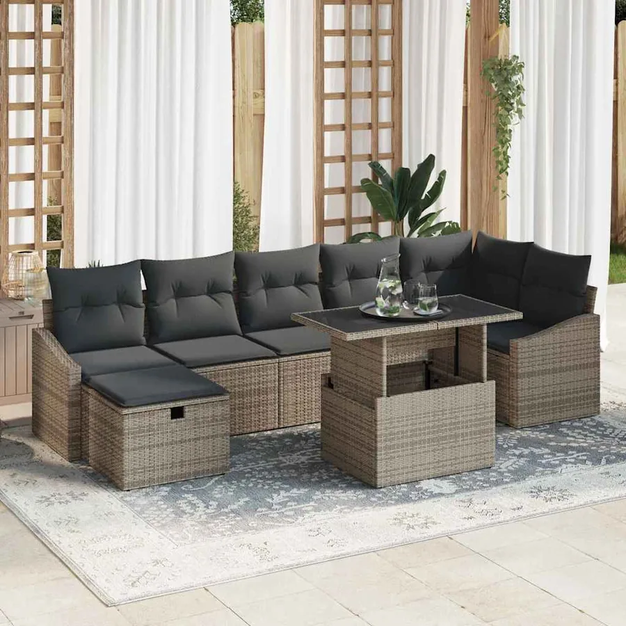 Ensemble de canapé de jardin avec coussin 8 pcs Gris Poly rotin
