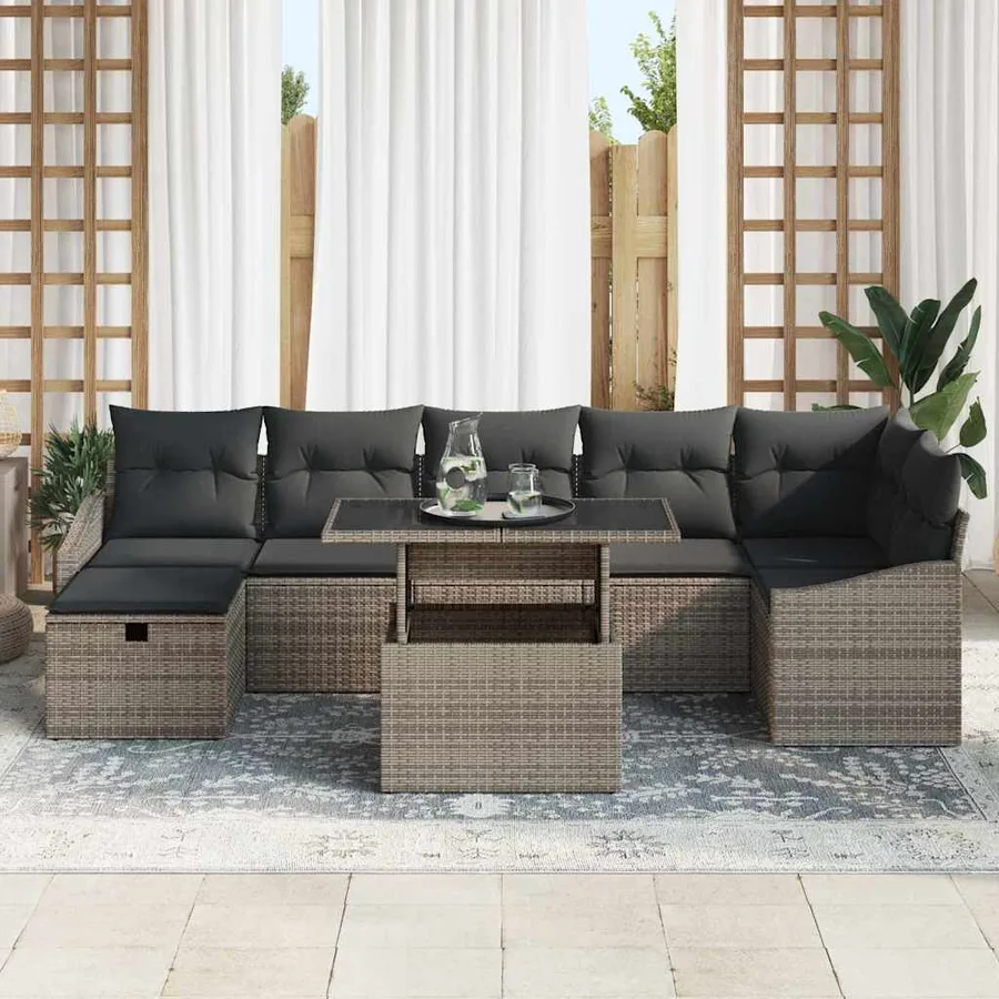 Ensemble de canapé de jardin avec coussin 8 pcs Gris Poly rotin - 3
