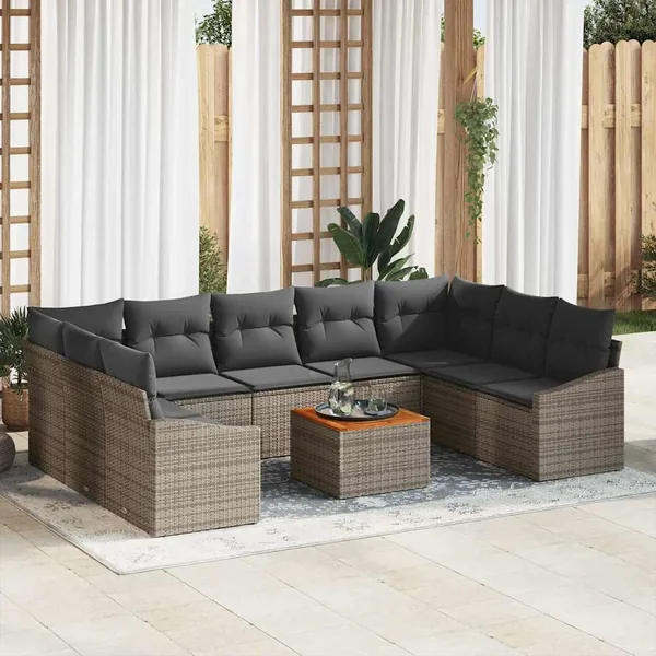 Ensemble de canapé de jardin avec coussin 10 pcs Gris polyrotin