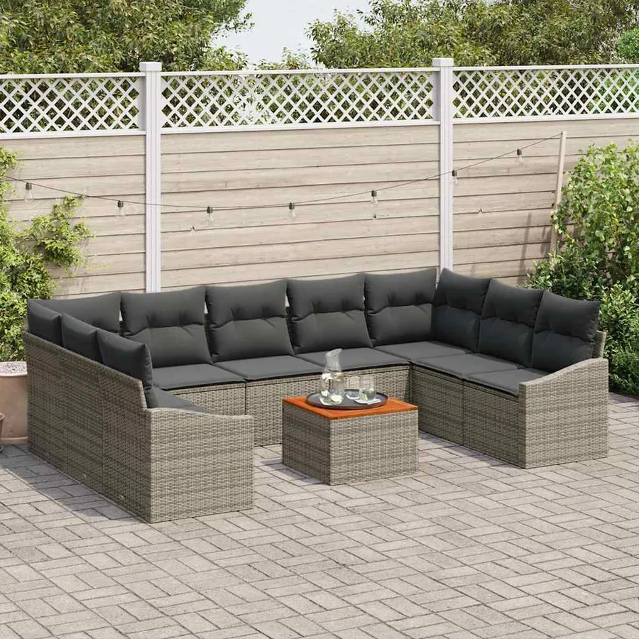 Ensemble de canapé de jardin avec coussin 10 pcs Gris polyrotin - 3