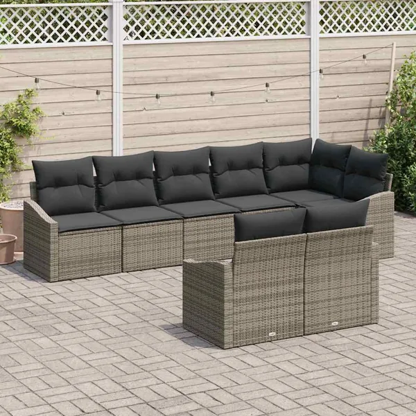 Ensemble de Canapés avec coussin 8 pcs Gris polyrotin