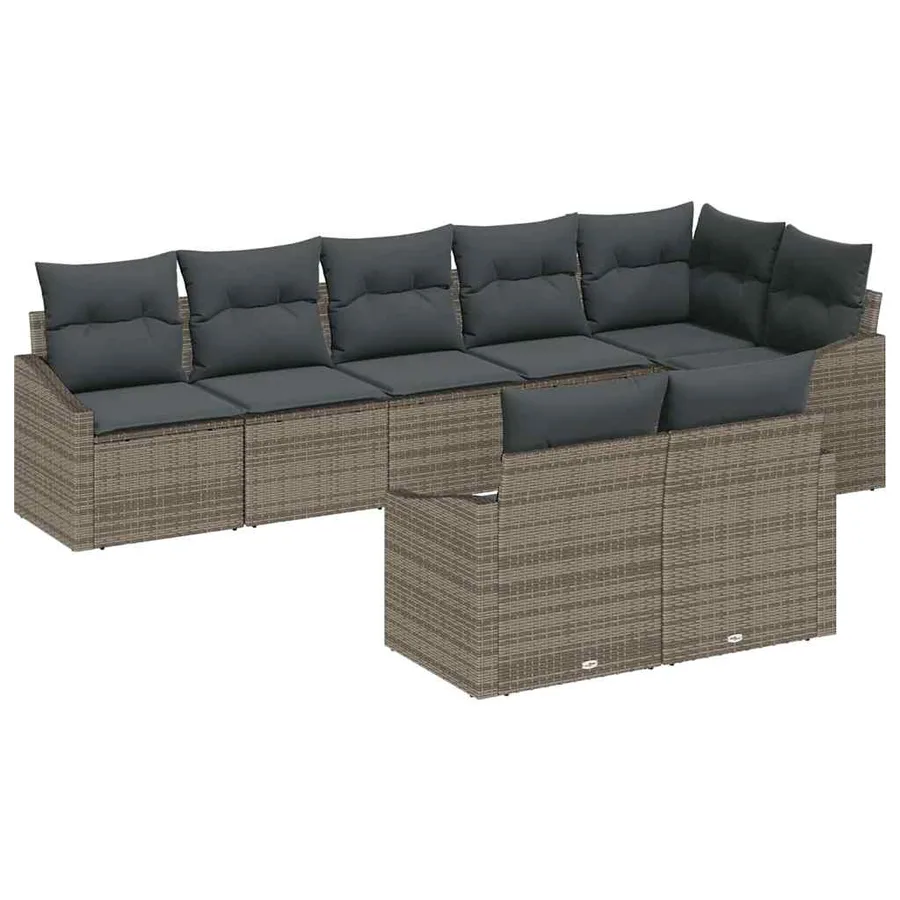 Ensemble de Canapés avec coussin 8 pcs Gris polyrotin - 2