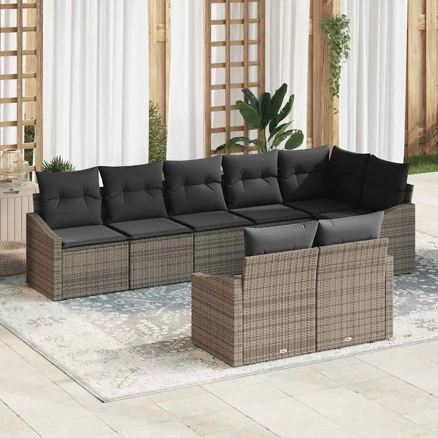 Ensemble de Canapés avec coussin 8 pcs Gris polyrotin - 3