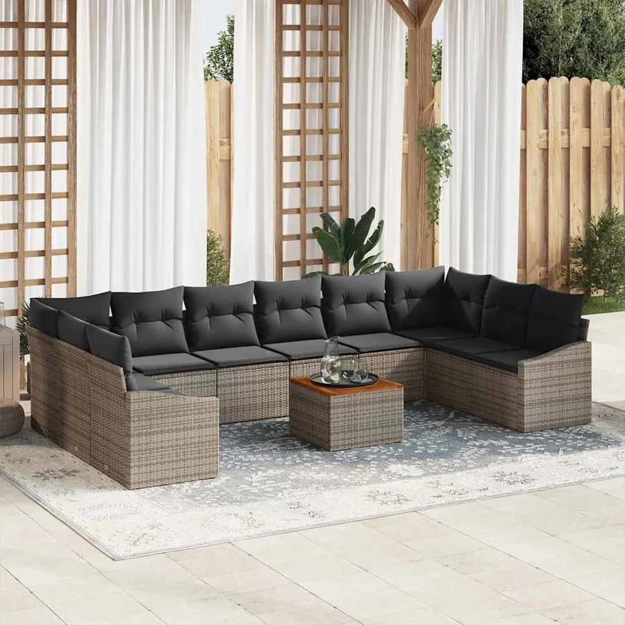Ensemble de canapé de jardin avec coussin 11 pcs Gris polyrotin