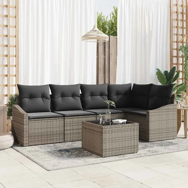 Ensemble de Canapés avec coussin 6 pcs Gris polyrotin