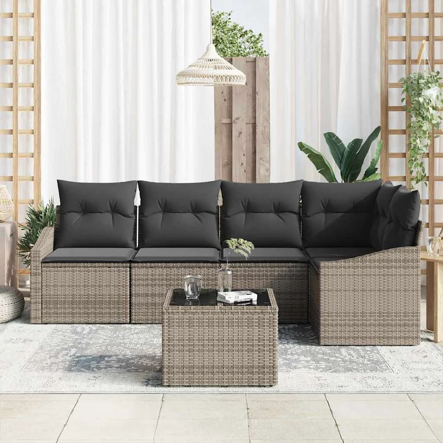 Ensemble de Canapés avec coussin 6 pcs Gris polyrotin - 3