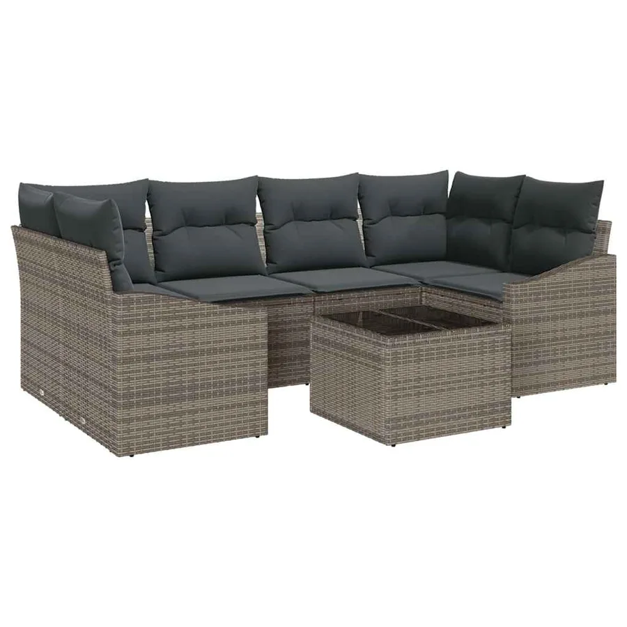 Ensemble de Canapés avec coussin 7 pcs Gris polyrotin - 2