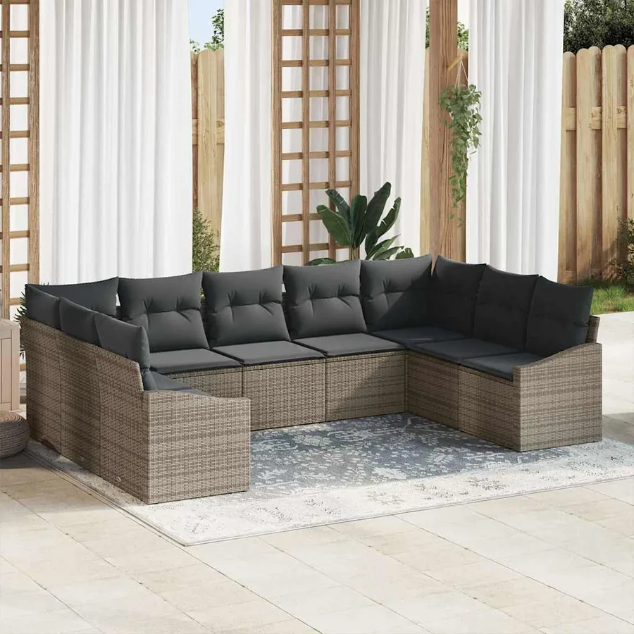 Ensemble de Canapés avec coussin 9 pcs Gris polyrotin