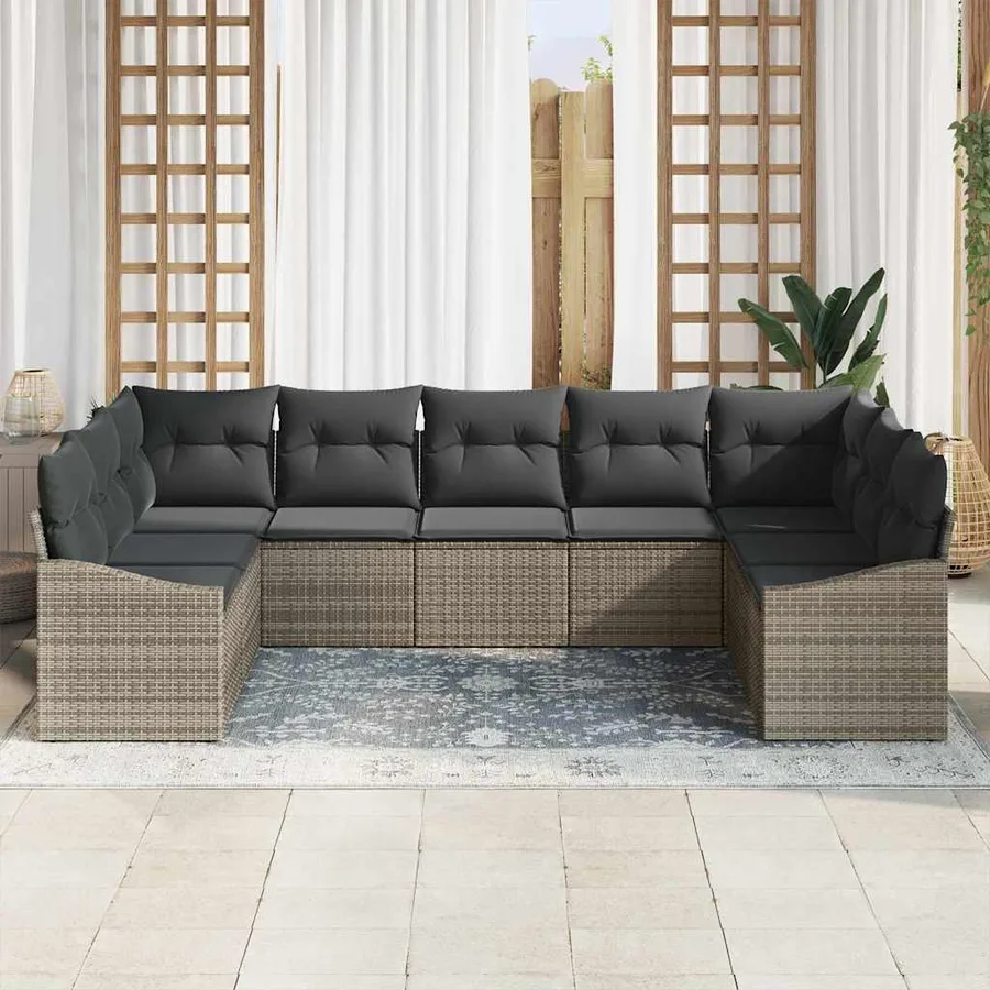 Ensemble de Canapés avec coussin 9 pcs Gris polyrotin - 3