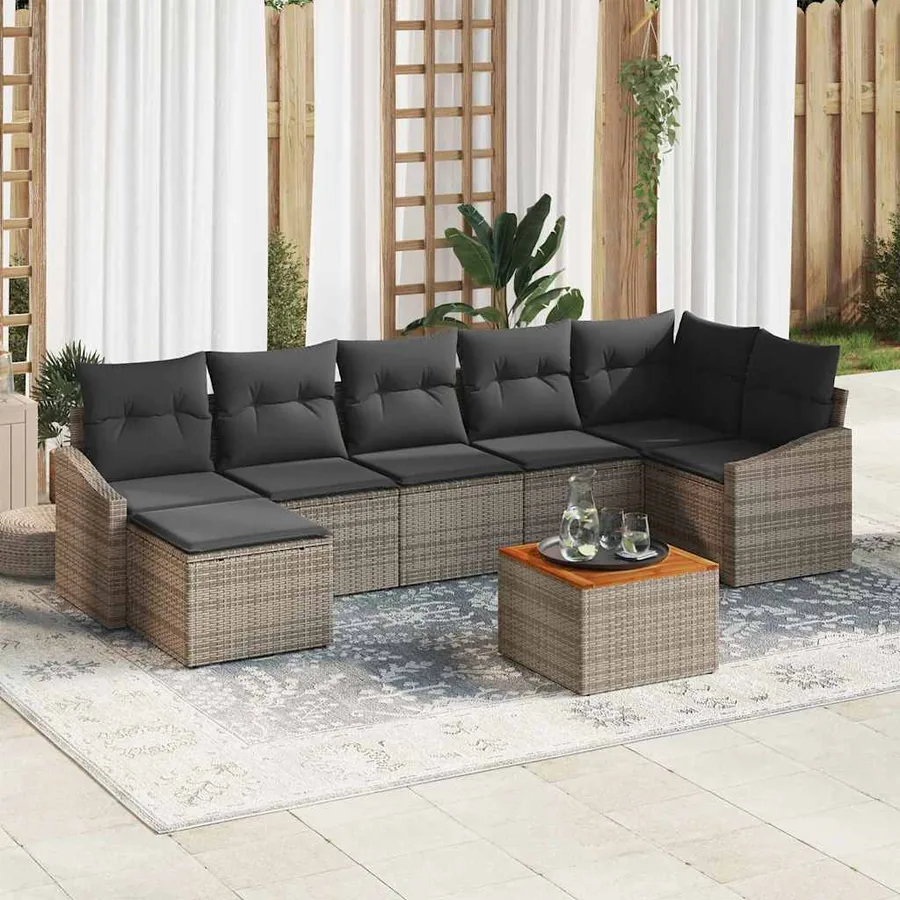 Ensemble de canapé de jardin avec coussin 8 pcs Gris polyrotin