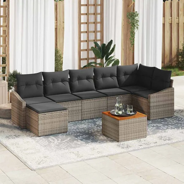 Ensemble de canapé de jardin avec coussin 8 pcs Gris polyrotin