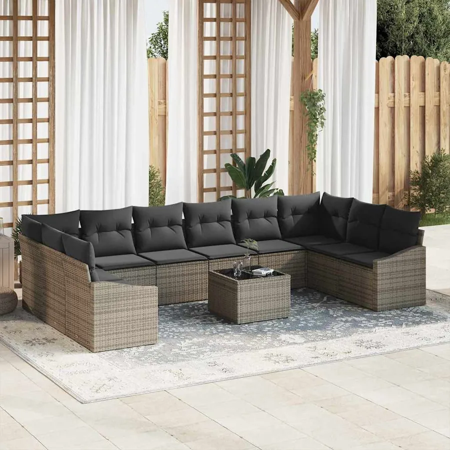 Ensemble de Canapés avec coussin 11 pcs Gris polyrotin
