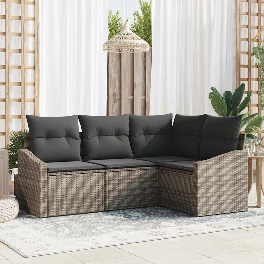 Ensemble de Canapés avec coussin 4 pcs Gris polyrotin