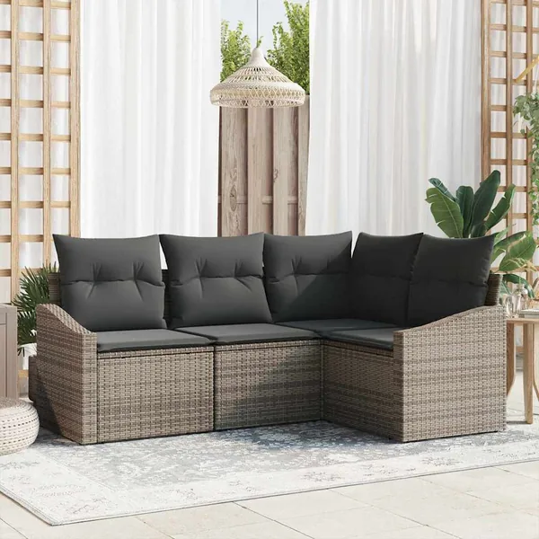 Ensemble de Canapés avec coussin 4 pcs Gris polyrotin