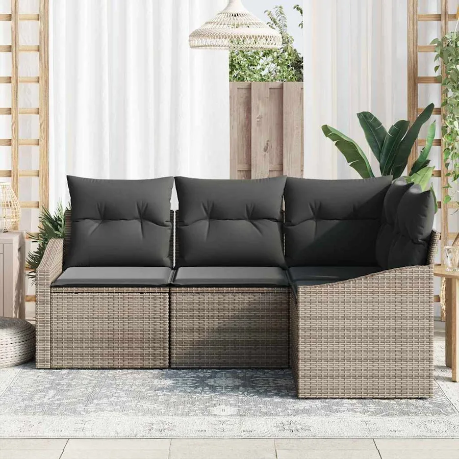 Ensemble de Canapés avec coussin 4 pcs Gris polyrotin - 3