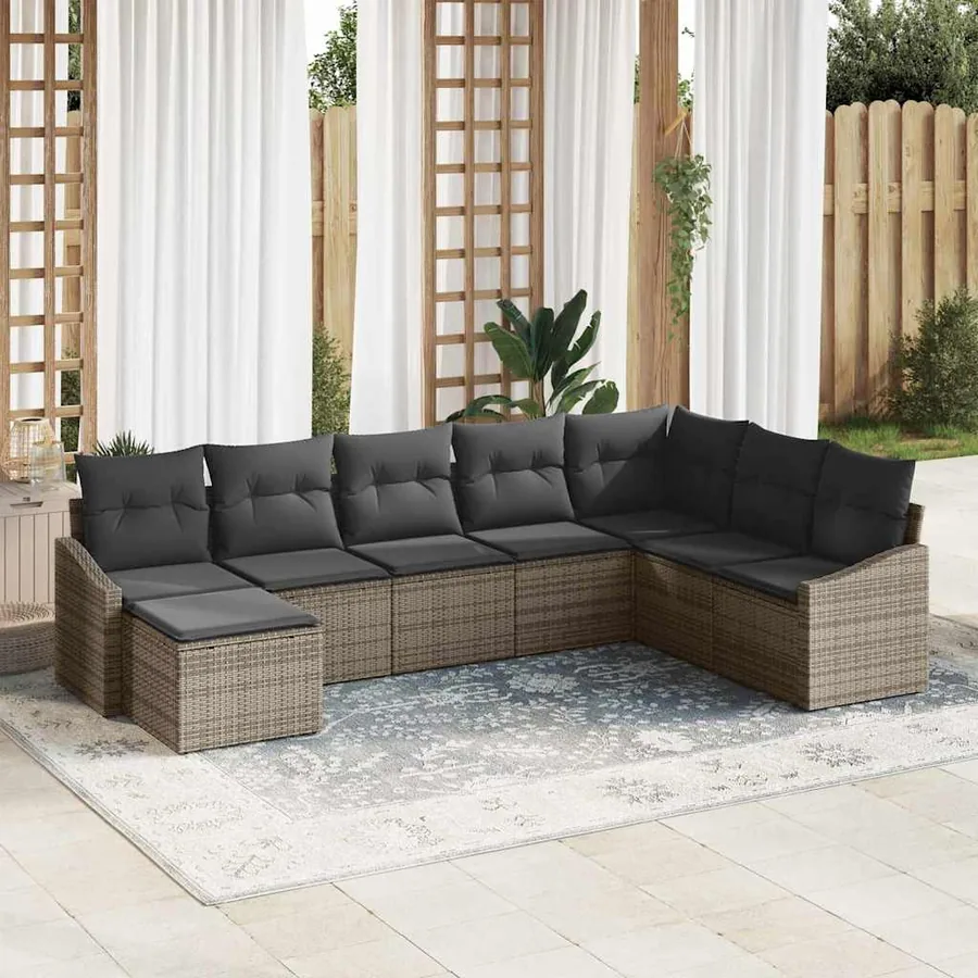Ensemble de Canapés avec coussin 8 pcs Gris polyrotin