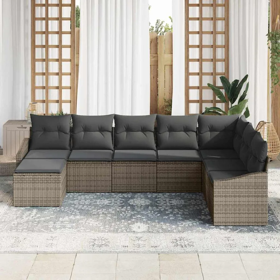Ensemble de Canapés avec coussin 8 pcs Gris polyrotin - 3