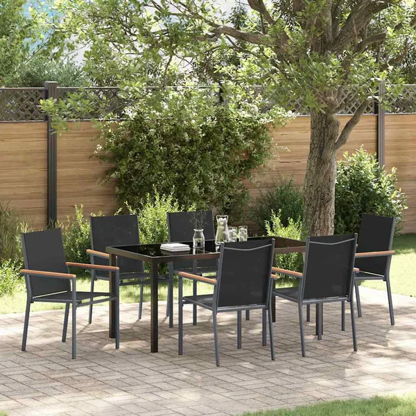 Ensemble de salle à manger pour jardin 7 pcs Noir