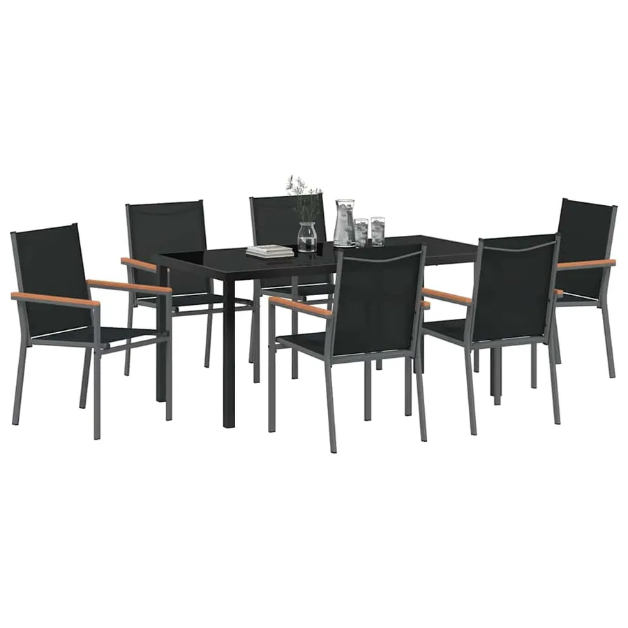Ensemble de salle à manger pour jardin 7 pcs Noir - 3