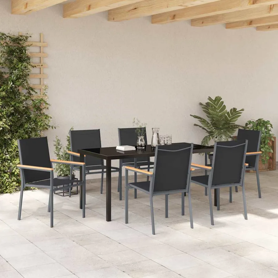 Ensemble de salle à manger pour jardin 7 pcs Noir - 4
