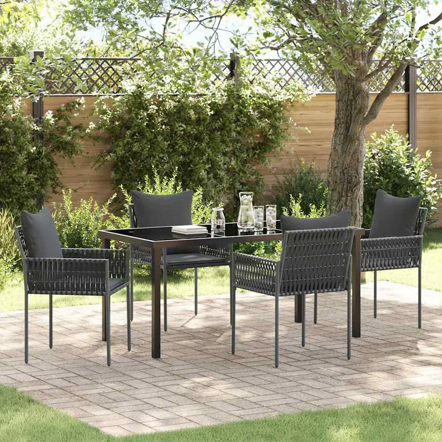Ensemble de salle à manger pour jardin 5 pcs Noir et gris