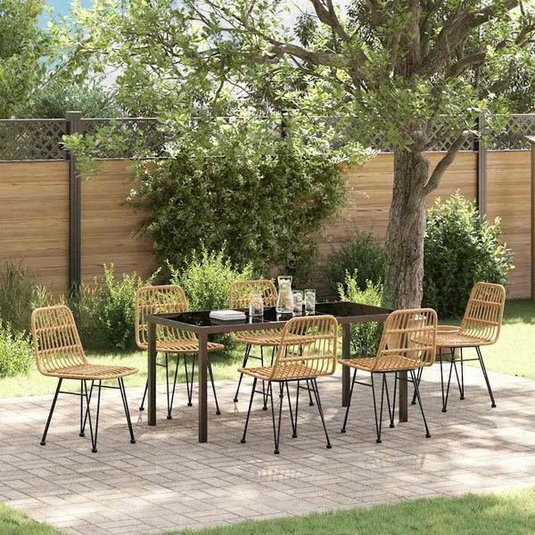 Ensemble de salle à manger pour jardin 7 pcs Marron