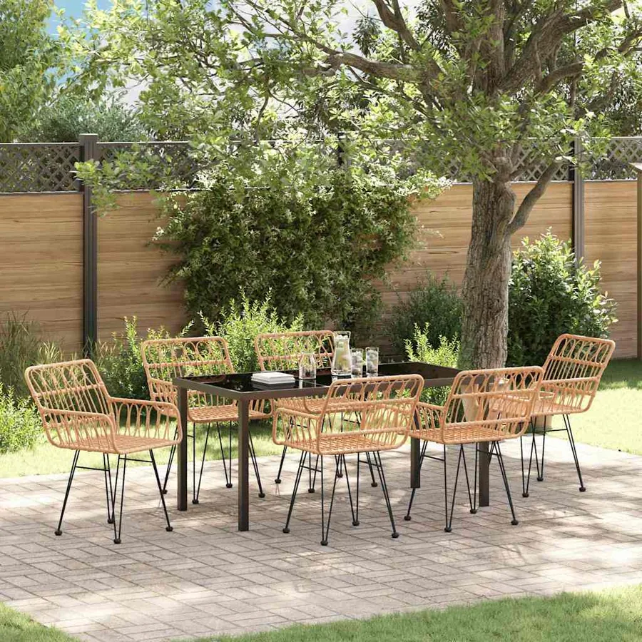 Ensemble de salle à manger pour jardin 7 pcs Marron