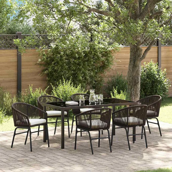 Ensemble de salle à manger pour jardin 7 pcs Marron