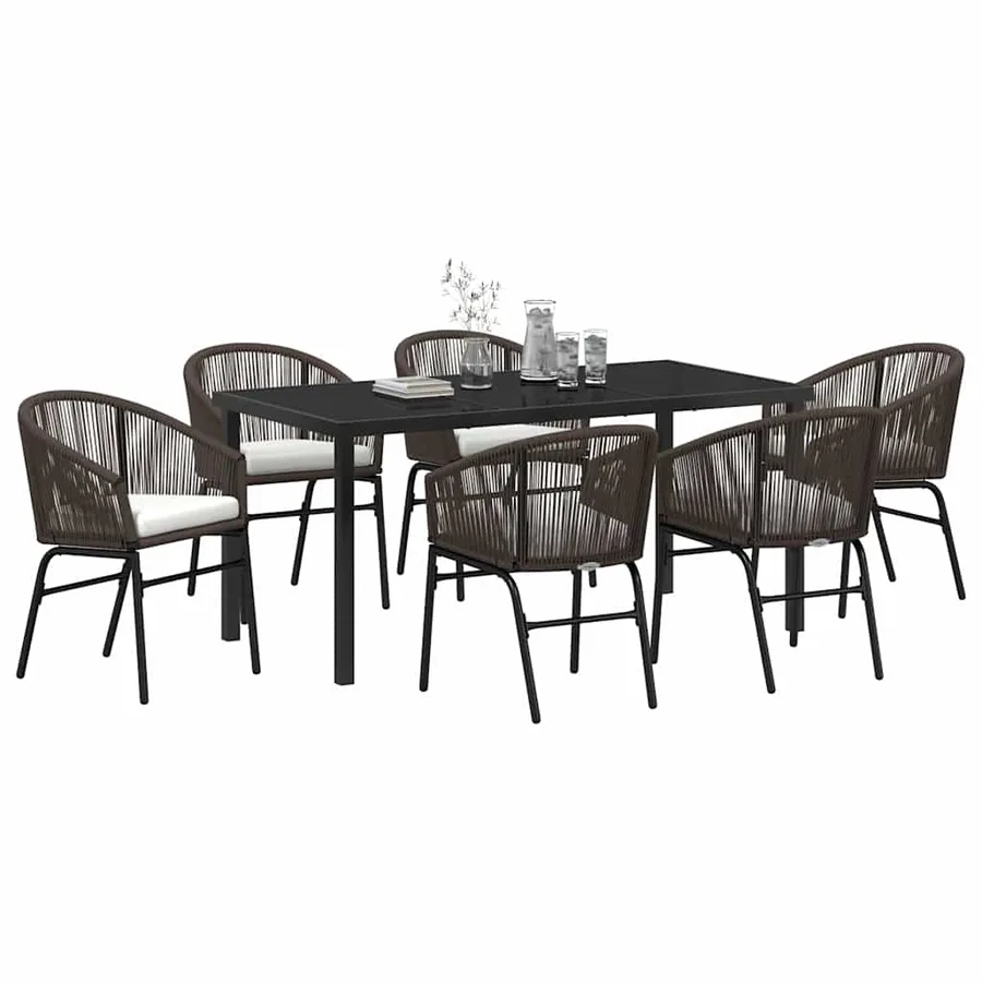 Ensemble de salle à manger pour jardin 7 pcs Marron - 3