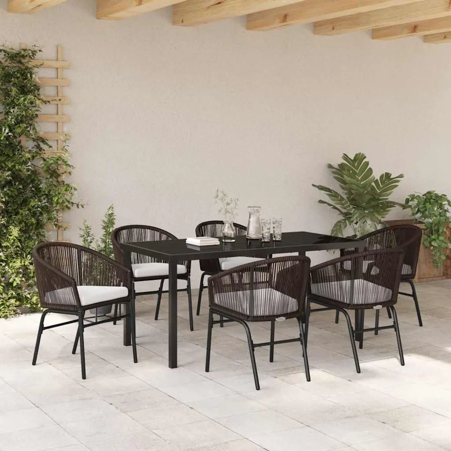 Ensemble de salle à manger pour jardin 7 pcs Marron - 4