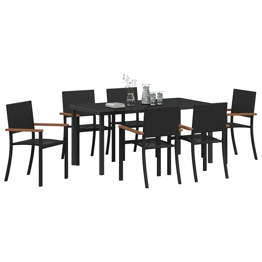 Ensemble de salle à manger pour jardin 7 pcs Noir - 3