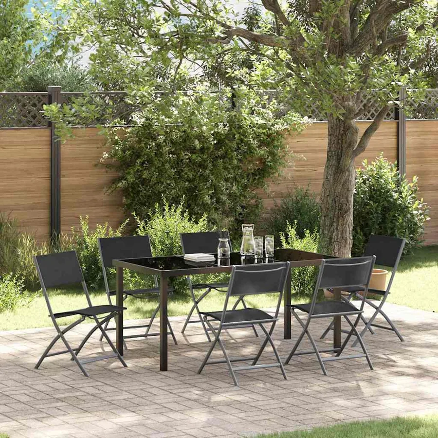 Ensemble de salle à manger pour jardin 7 pcs Noir