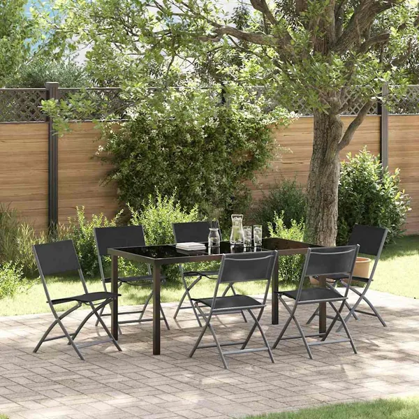Ensemble de salle à manger pour jardin 7 pcs Noir