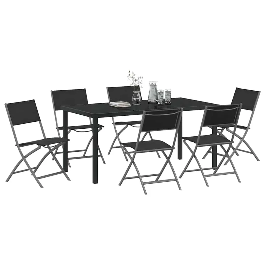 Ensemble de salle à manger pour jardin 7 pcs Noir - 3