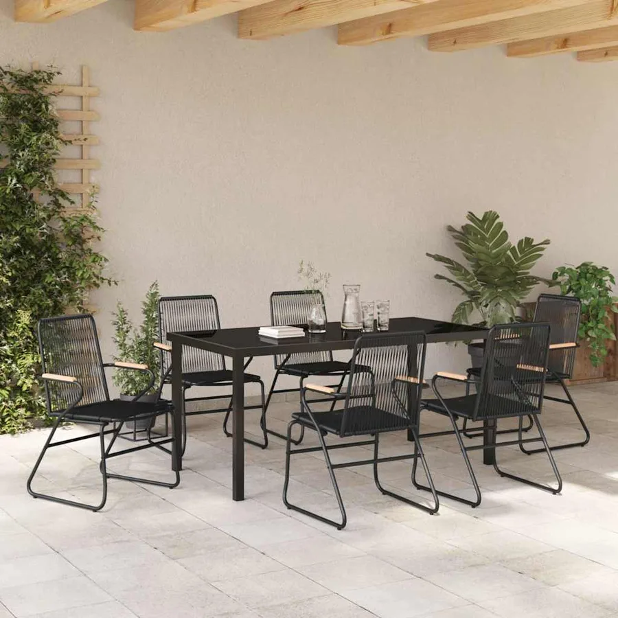 Ensemble de salle à manger pour jardin 7 pcs Noir - 4
