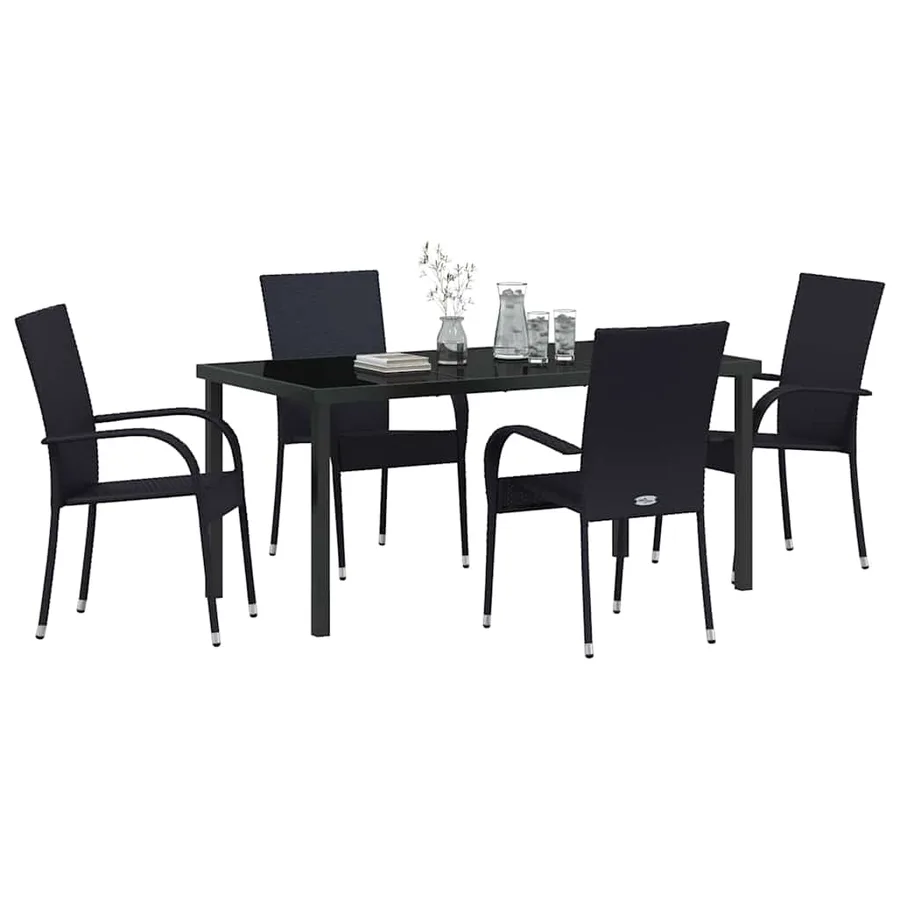 Ensemble de salle à manger pour jardin 5 pcs Noir - 3