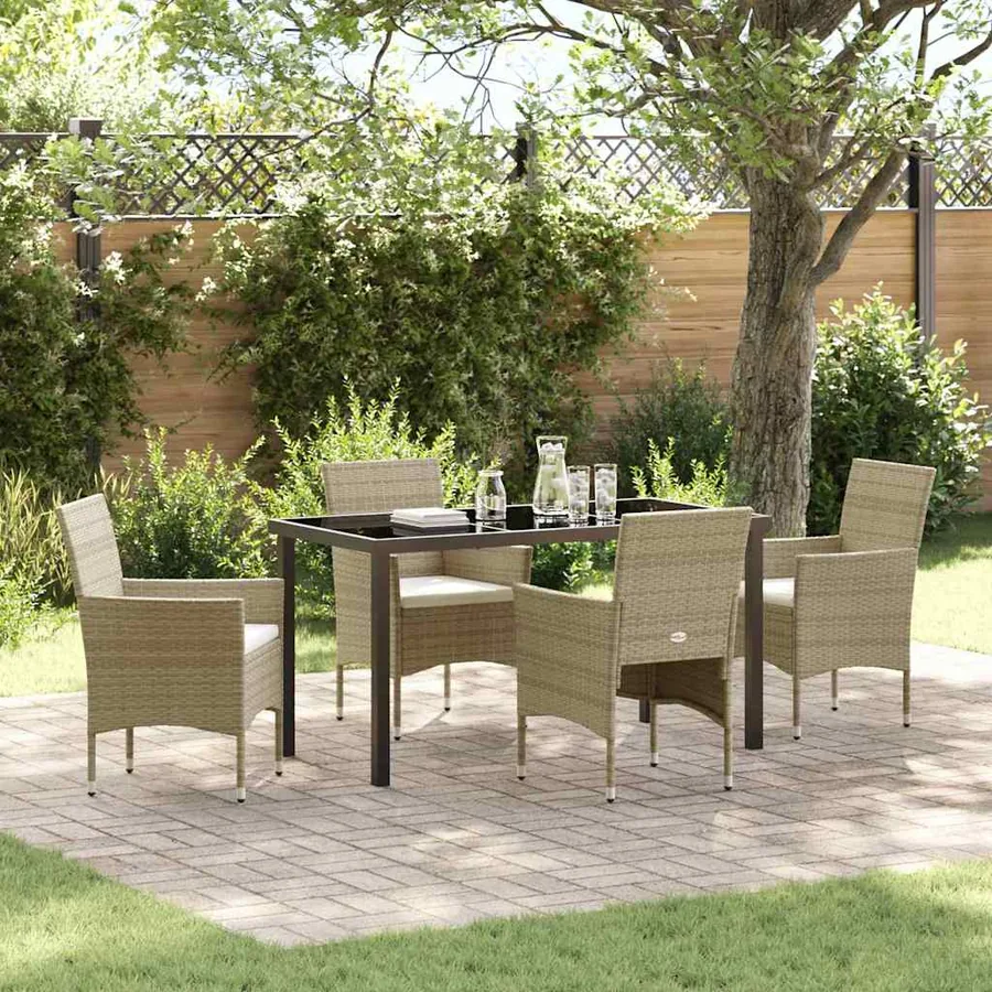 Ensemble de salle à manger pour jardin 5 pcs Beige polyrotin